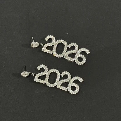 New Full Diamond New Year's Number 2026 Earrings, Christmas Gifts, Personalized Water Diamond Earnail Accessories