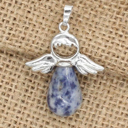 Angel Wing Crystal Stone Pendants For Women Necklace DIY Natural Amethyst Rose Quartz Water Drop Necklace Jewelry No Chain