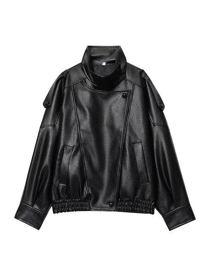 Women Fashion Leather Jacket Autumn Winter Loose Causal PU Faux Leather Jackets Coat Fashion Street Motorcycle Jackets
