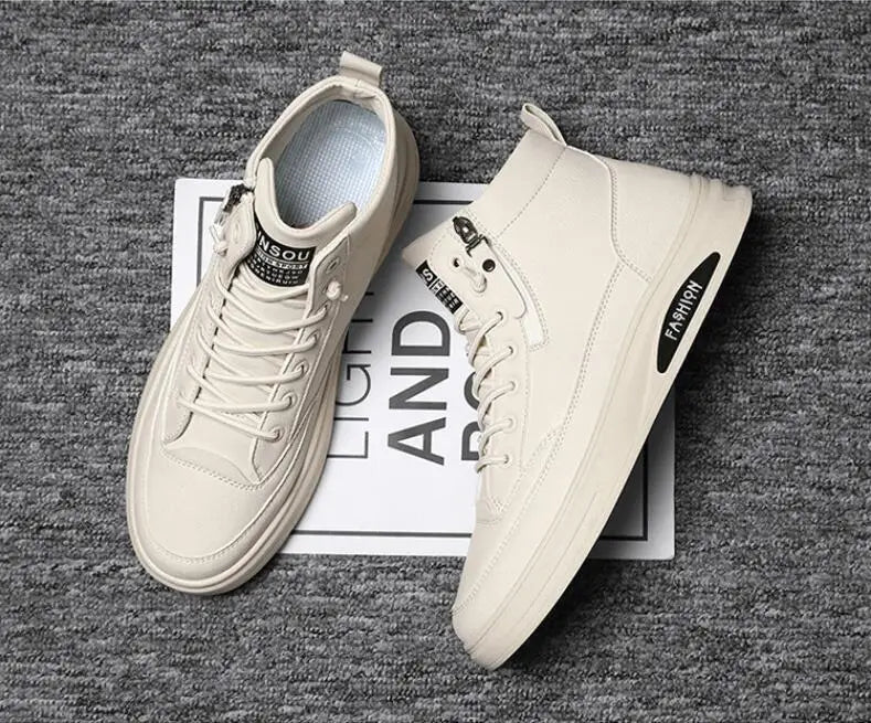 Men Boots Autumn High Top Leather Casual Shoes Fashion Cotton Shoes Flat Ankle Boots Business Outdoor Shoes Man Sneakers New
