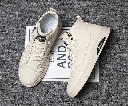 Men Boots Autumn High Top Leather Casual Shoes Fashion Cotton Shoes Flat Ankle Boots Business Outdoor Shoes Man Sneakers New