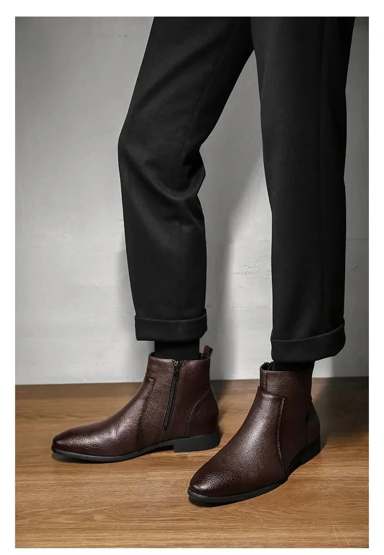 Winter New Men Business Boots Black  Red Simple Slim Fit Soft Leather Boots Casual and Fashionable Chelsea Boots 38-46 Men Boots