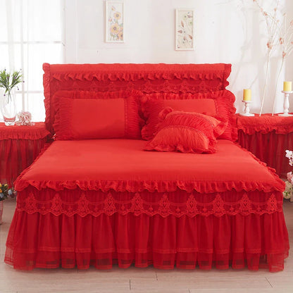 1 Piece Lace Bed Skirt +2pieces Pillowcases bedding set Princess Bedding Bedspreads sheet Bed For Girl bed Cover King/Queen size