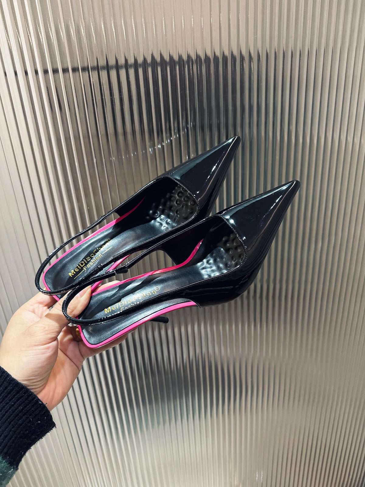 New Patent Leather Pointed Back Hollow Thin Heel Women's Sandals High Heels Thin Heel Sexy Back Hollow Temperament Single Shoe