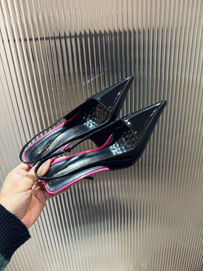 New Patent Leather Pointed Back Hollow Thin Heel Women's Sandals High Heels Thin Heel Sexy Back Hollow Temperament Single Shoe