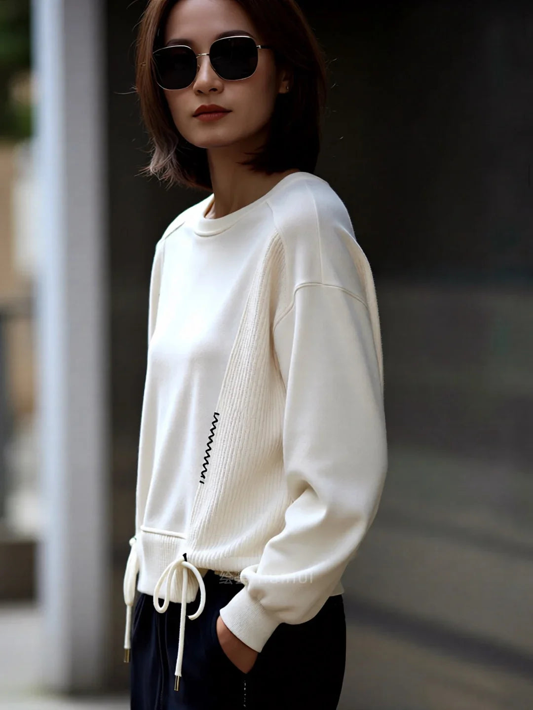 White Hoodie Women Long Sleeve Drawstring Casual Sweatshirts