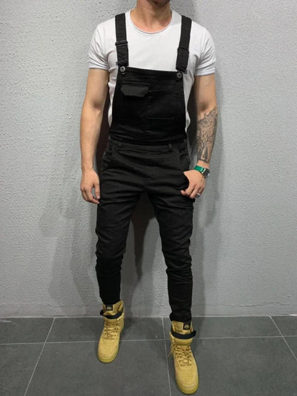 Women Jeans Rompers Washing Ankle Length Overalls Pencil Pants One Piece High Street Pockets Spliced Solid Slight Strech
