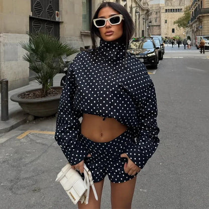 TARUXY Fashion Polka Dot Print Jacket Coat Women's Stand Collar Long Sleeved Workwear Coat Ins Hot Short Casual Female Jackets