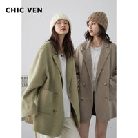 CHIC VEN Women's Woolen Coats Fashion Solid Loose Warm Jackets Korean Casual Office Lady Female Clothing Spring Autumn New 2026