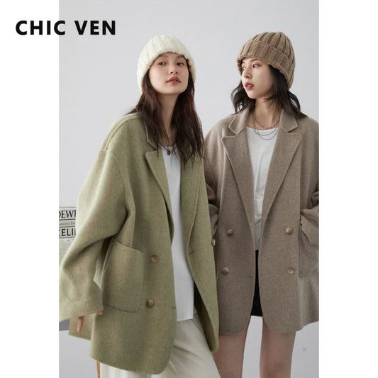 CHIC VEN Women's Woolen Coats Fashion Solid Loose Warm Jackets Korean Casual Office Lady Female Clothing Spring Autumn New 2026
