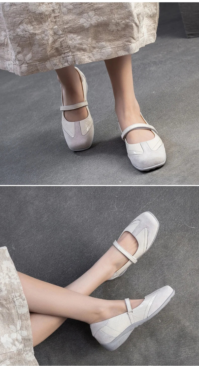 DRKANOL 2026 Women Genuine Leather Flat Shoes Summer Shallow Sheepskin Hook And Loop Casual Loafers Ladies Low Heel Single Shoes
