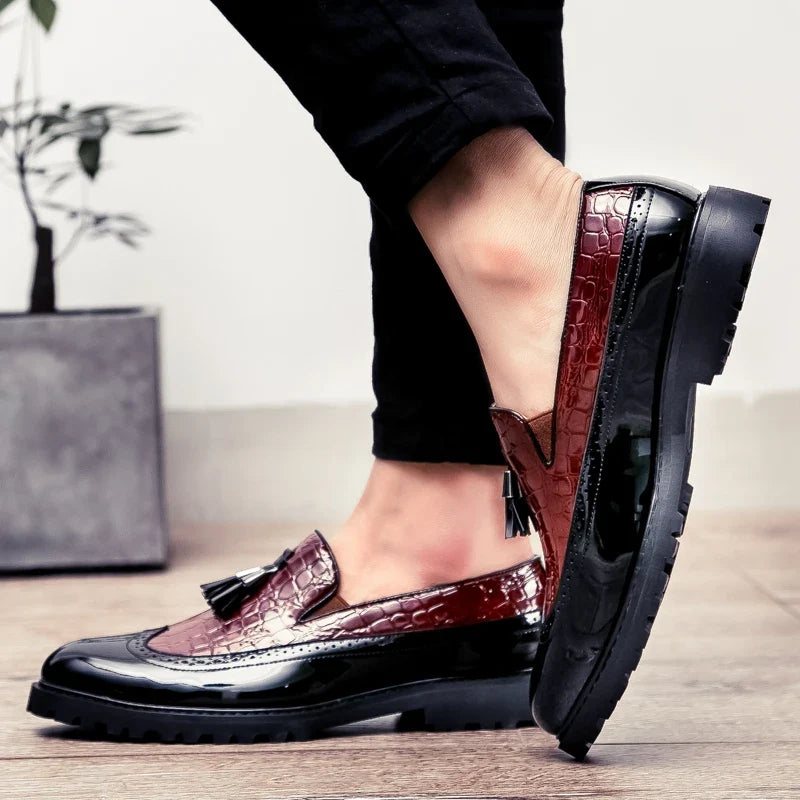 Men Loafers PU Splicing Tassel Decoration Low Heel Comfortable Classic Daily Business Men Shoes