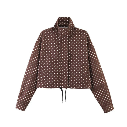 Polka Dot Print Short Coats Women's High Street Long Sleeve Jackets for Women 2026 Elegant Office Ladies Casual Outerwear
