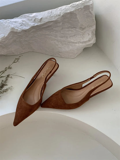 Bailamos Women Sandals Pointed Toe Elegant Low-heel Shoes Summer Fashion Slingback Woman Mules Shoes Pumps Dress Shoes