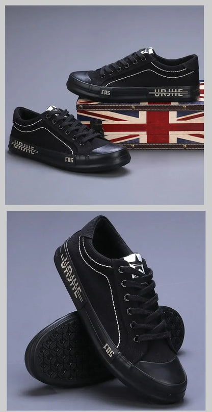 2026 New Men Canvas Shoes Breathable Outdoor Mens Casual Shoes Comfortable Spring Autumn Cloth Flat Shoes Black Walking Sneakers