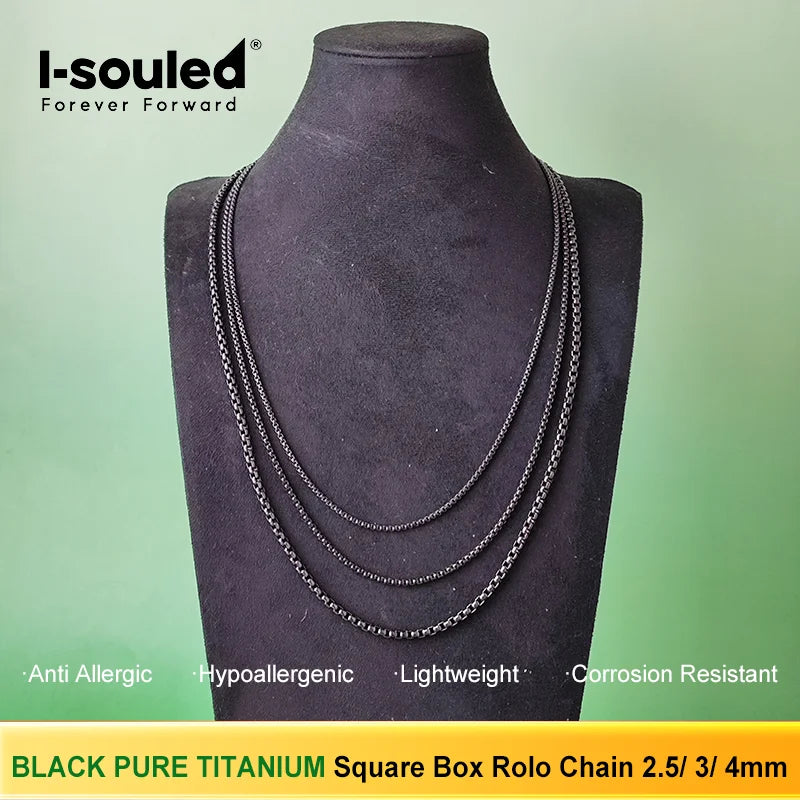 Pure Titanium Black Round Box Link Chain Necklace - 2.5/3/4mm Fashionable Gift Accessory