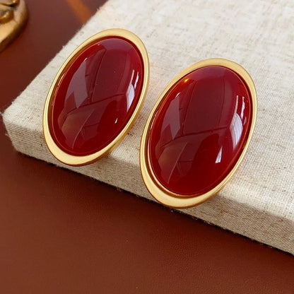 Anchor Red Geometric Oval Stud Earrings for Women Personality Versatile Resin Earrings Simple Fashion Jewelry Wholesale Gifts N1