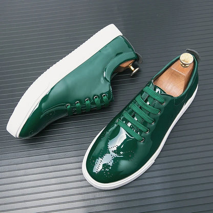 Spring Autumn Leather Shoes High Quality Patent Leather Casual Shoes Lace Up Sneakers Green Fashion Sole Designer Leather Shoes