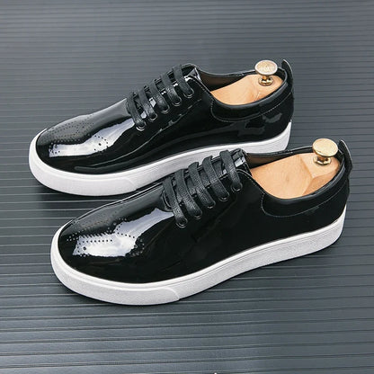 Spring Autumn Leather Shoes High Quality Patent Leather Casual Shoes Lace Up Sneakers Green Fashion Sole Designer Leather Shoes