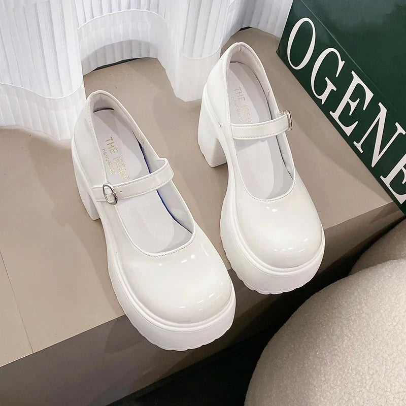 Black Super High Heels Mary Jane Shoes Women 2026 Goth Chunky Platform Pumps Woman Plus Size Ankle Buckle Party Lolita Shoes 42