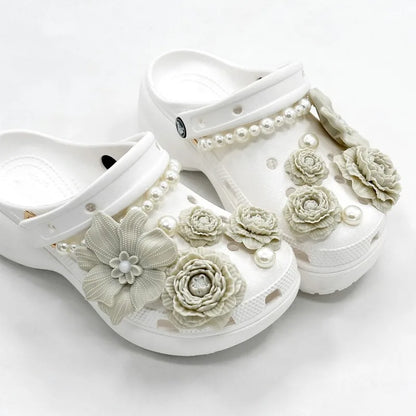 Cute Shoe Charms Set DIY Flower Hole Shoe Buckle Shoes Accessories 3D Flower Bouquet Bone White Hole Shoe Decorations For Women