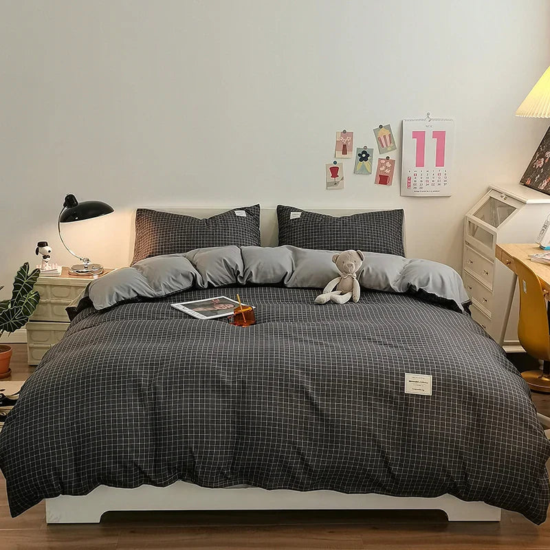 Checkerboard Bedding Comforter Set with Pillowcase bed sheet Single Full Size Bed Linen Duvet Cover Set Queen/King Double Single