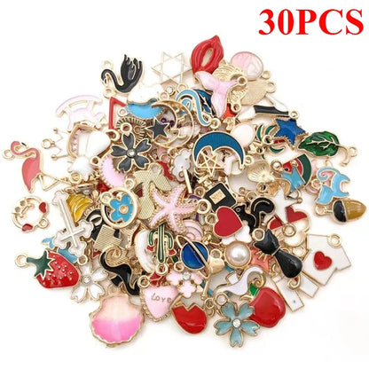 20/30/50/100pcs Mixed Style Gold-Plated Pendants, Drip Oil Alloy Pendants, Jewelry Accessories, Used for DIY Jewelry Making