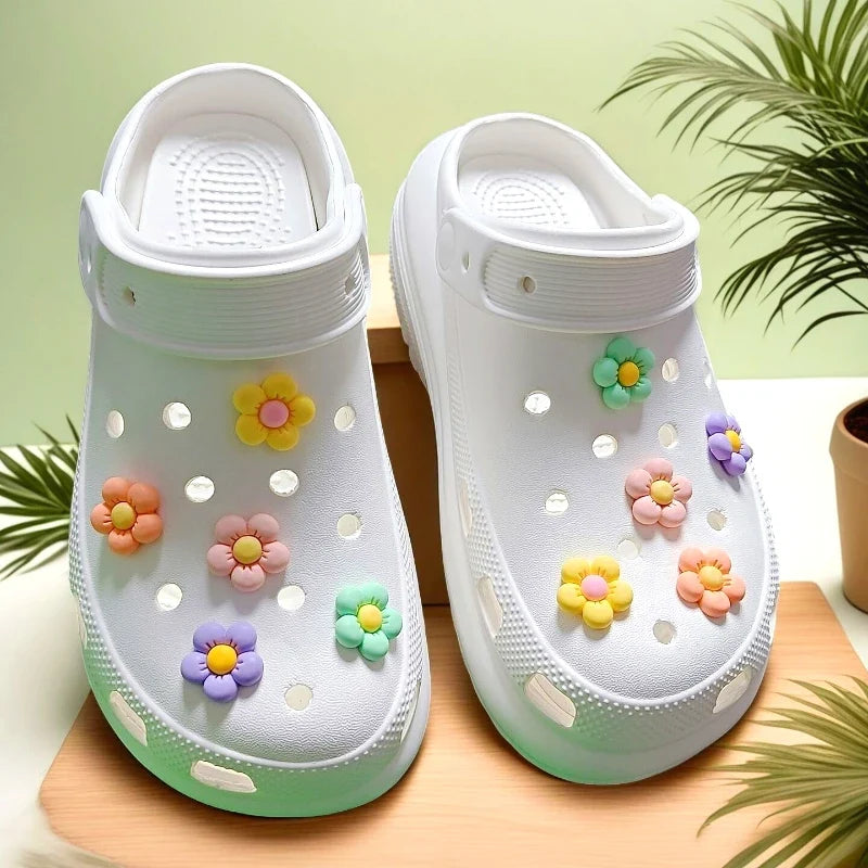 10PCS Fashion Shoe Charms Set Accessories Hole Shoe Buckle 5 Petal Flower DIY 3D Shoes Decorations for Bogg Bag Gift