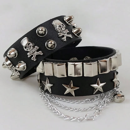 Vintage Leather Bracelets Punk Row Cuspidal Spikes Rivet Stud Wide Cuff PU Leather Punk Gothic Rock Unisex goth accessories