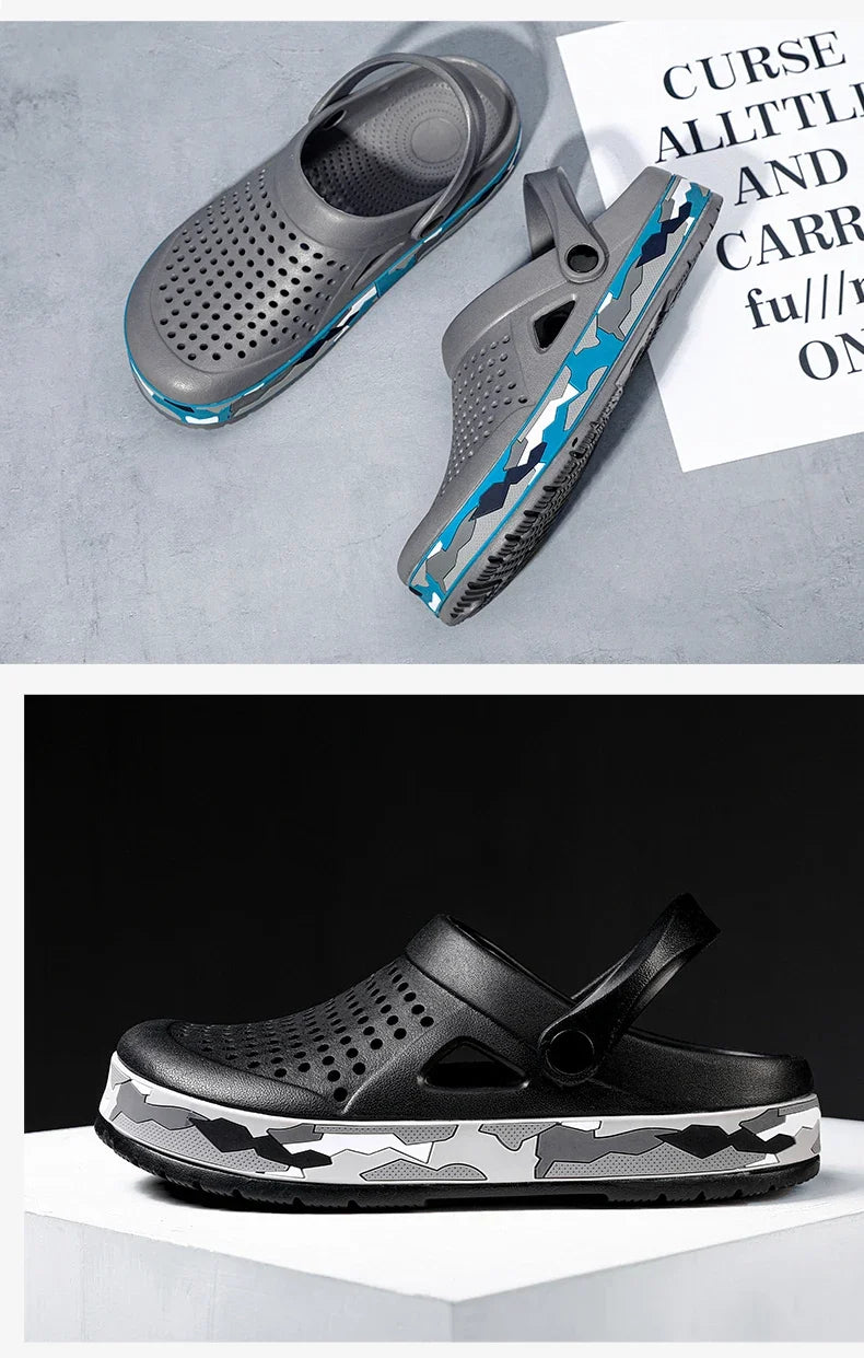 Men's summer casual hole shoes non slip lightweight breathable Two wearing men's sandals fashion comfort beach shoes slippers