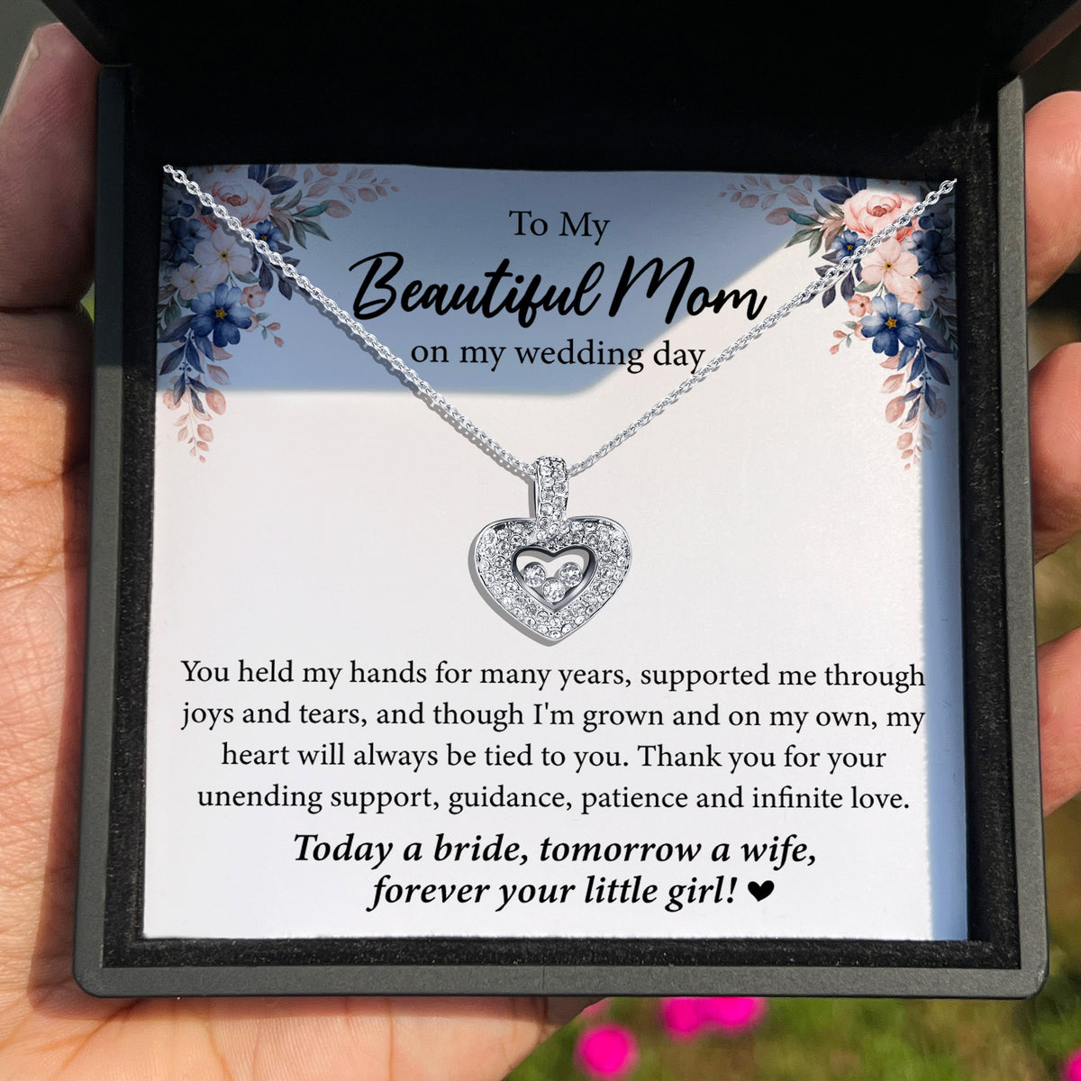 To My Beautiful Mom on My Wedding Day - Tryndi Floating Heart Necklace