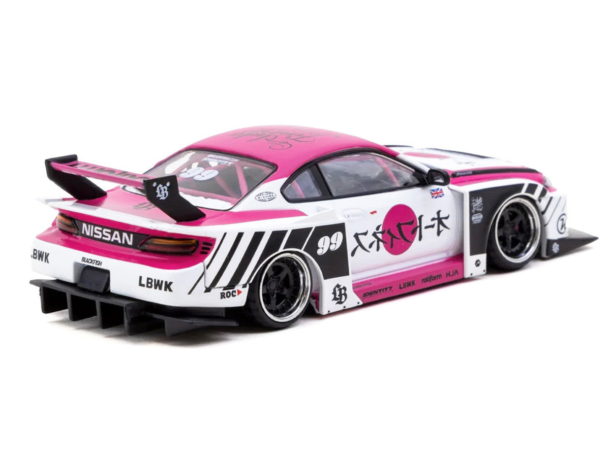 Nissan Silvia (S15) LB-Super Silhouette RHD (Right Hand Drive) #99 "Auto Finesse" White with Pink Top and Graphics "Hobby43" Series 1/43 Diecast Model Car by Tarmac Works