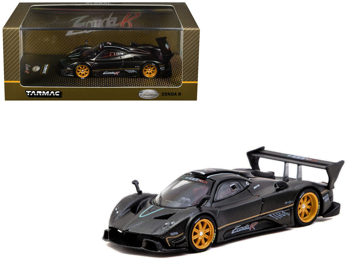 Pagani Zonda R Matt Black Carbon Fiber with Gold Wheels "Global64" Series 1/64 Diecast Model Car by Tarmac Works