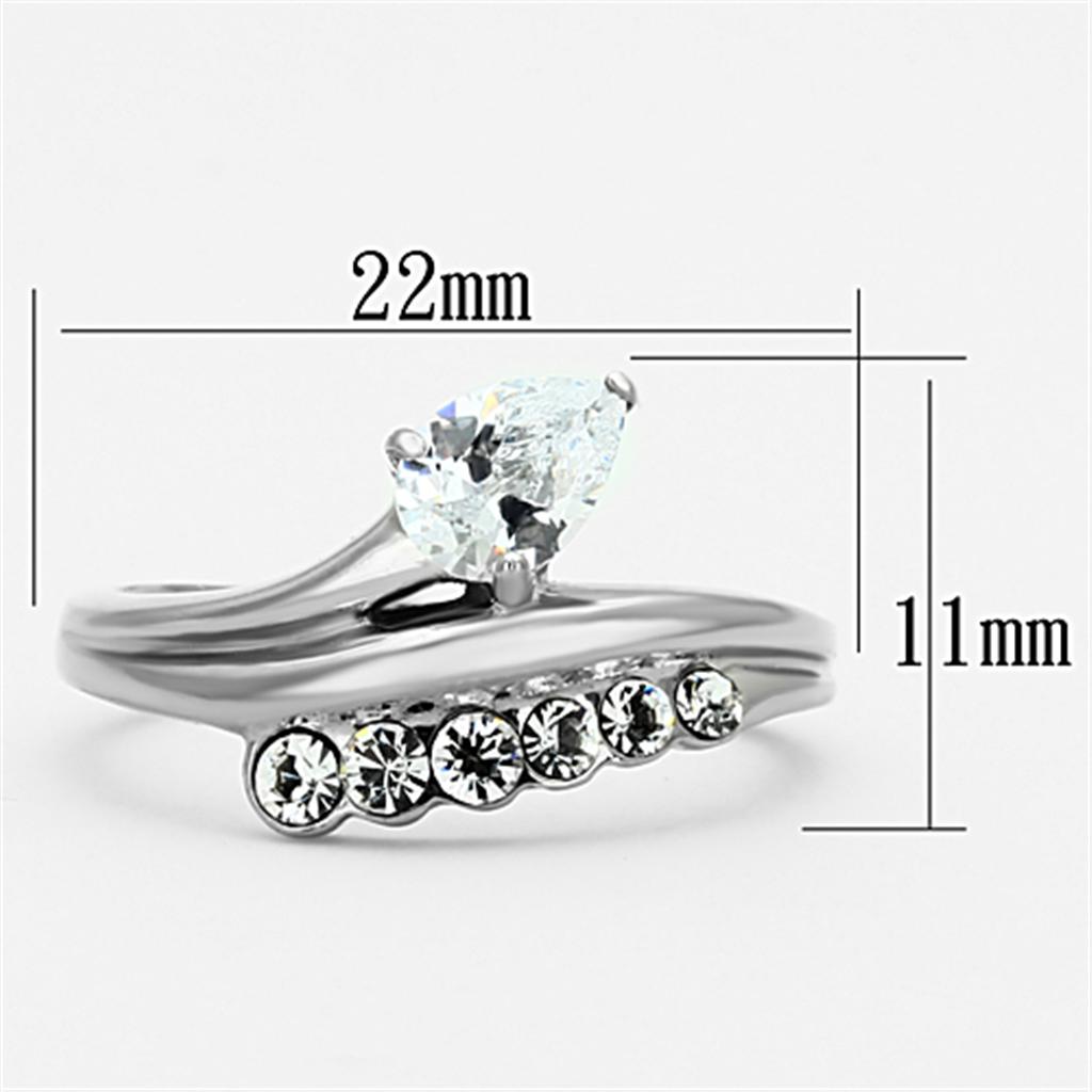 TK1080 - High polished (no plating) Stainless Steel Ring with AAA Grade CZ  in Clear