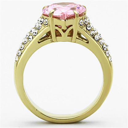 TK1098 - IP Gold(Ion Plating) Stainless Steel Ring with AAA Grade CZ  in Rose