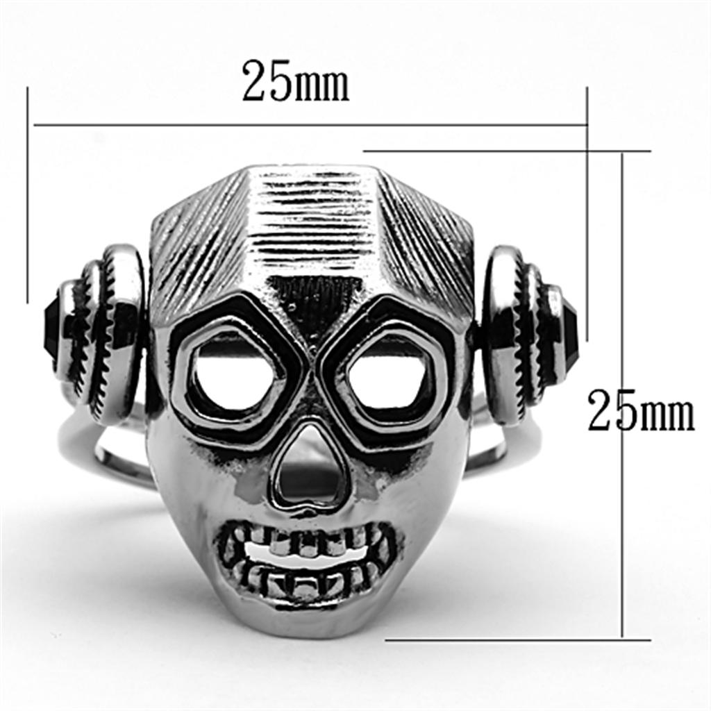 TK1115 - High polished (no plating) Stainless Steel Ring with Top Grade Crystal  in Jet