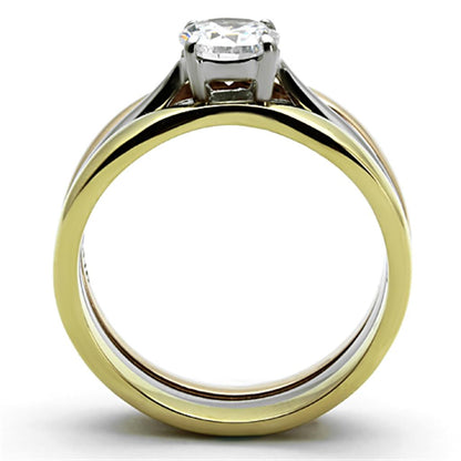 TK1278 - Three Tone (IP Gold & IP Rose Gold & High Polished) Stainless Steel Ring with AAA Grade CZ  in Clear