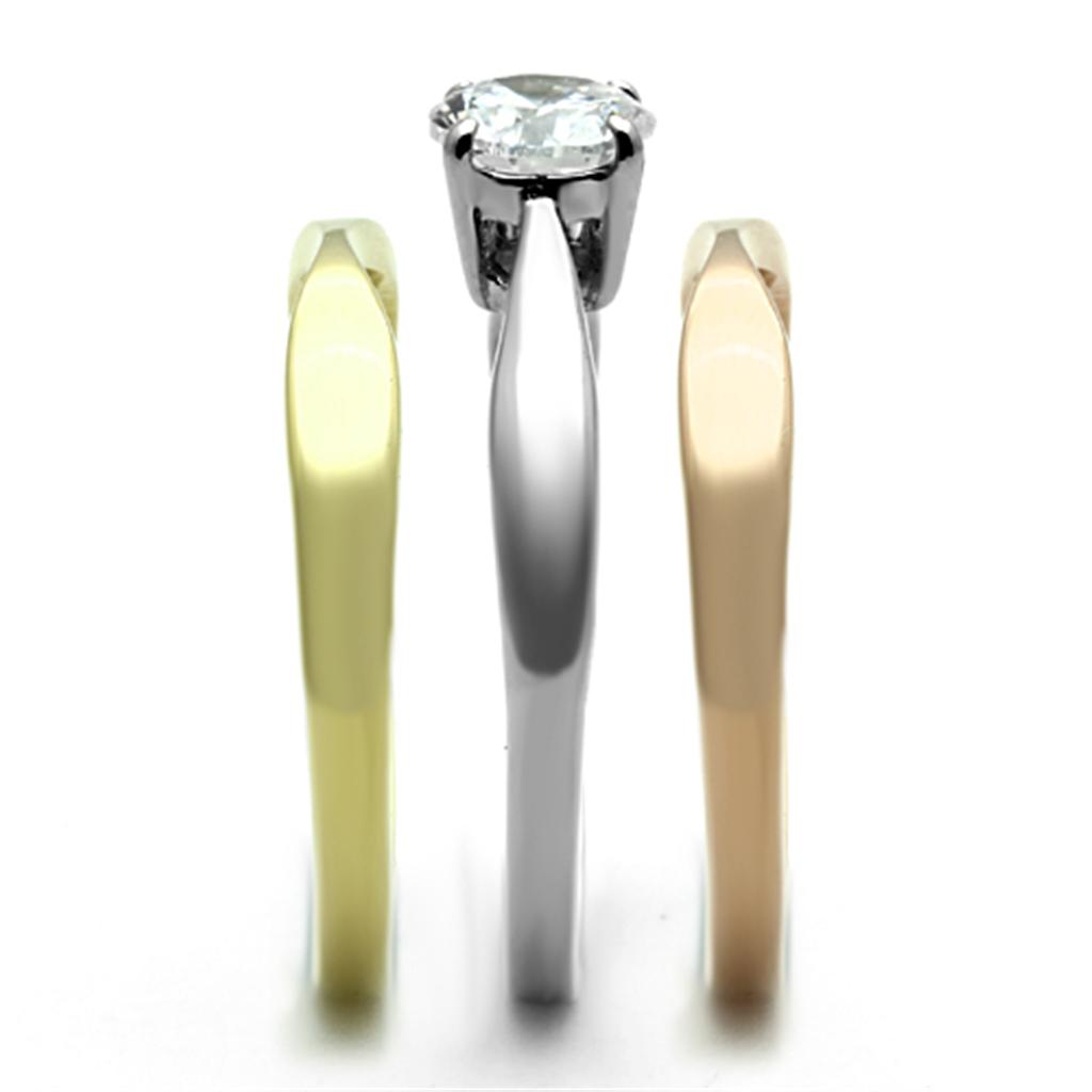 TK1278 - Three Tone (IP Gold & IP Rose Gold & High Polished) Stainless Steel Ring with AAA Grade CZ  in Clear