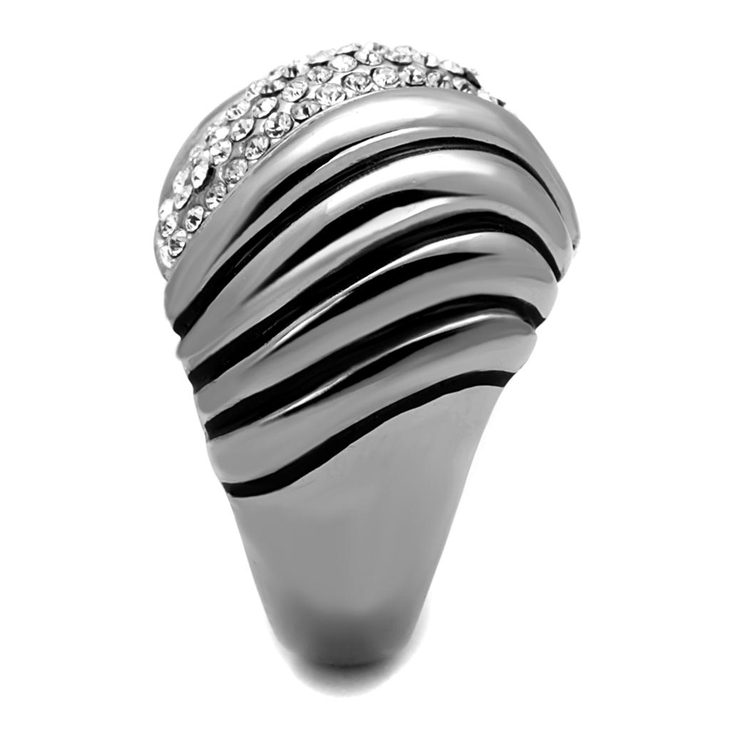 TK1304 - High polished (no plating) Stainless Steel Ring with Top Grade Crystal  in Clear
