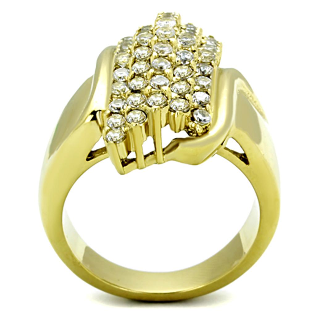 TK1554 - IP Gold(Ion Plating) Stainless Steel Ring with AAA Grade CZ  in Clear
