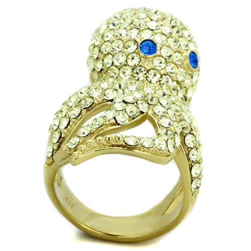 TK1640 - IP Gold(Ion Plating) Stainless Steel Ring with Top Grade Crystal  in Multi Color