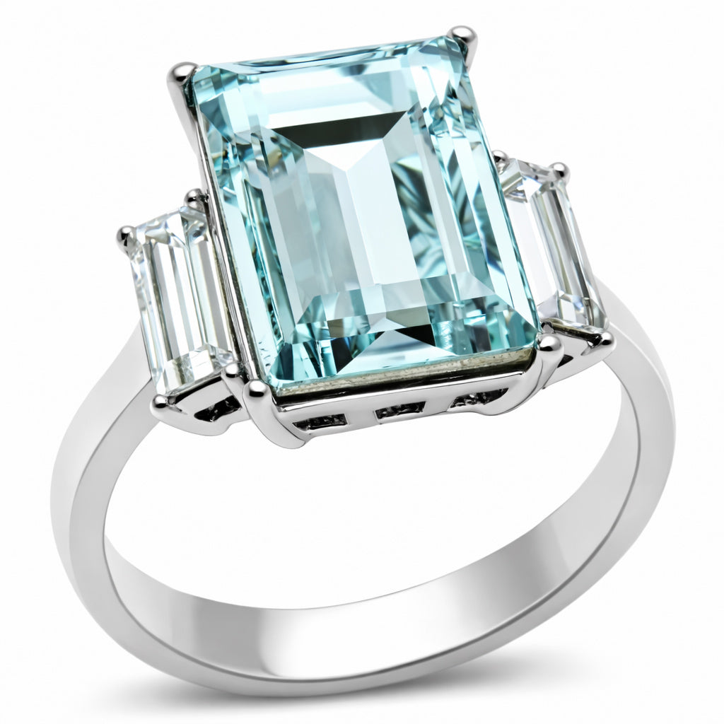 TK1862 - High polished (no plating) Stainless Steel Ring with Top Grade Crystal  in Sea Blue