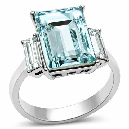 TK1862 - High polished (no plating) Stainless Steel Ring with Top Grade Crystal  in Sea Blue