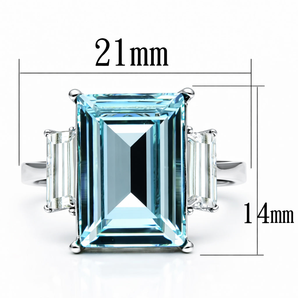 TK1862 - High polished (no plating) Stainless Steel Ring with Top Grade Crystal  in Sea Blue