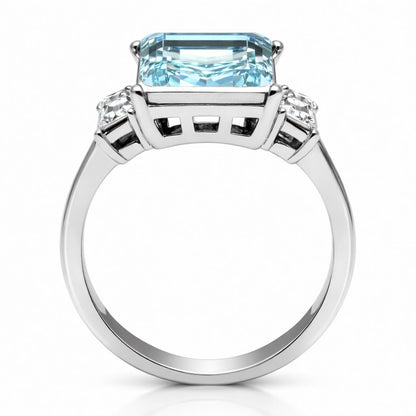 TK1862 - High polished (no plating) Stainless Steel Ring with Top Grade Crystal  in Sea Blue