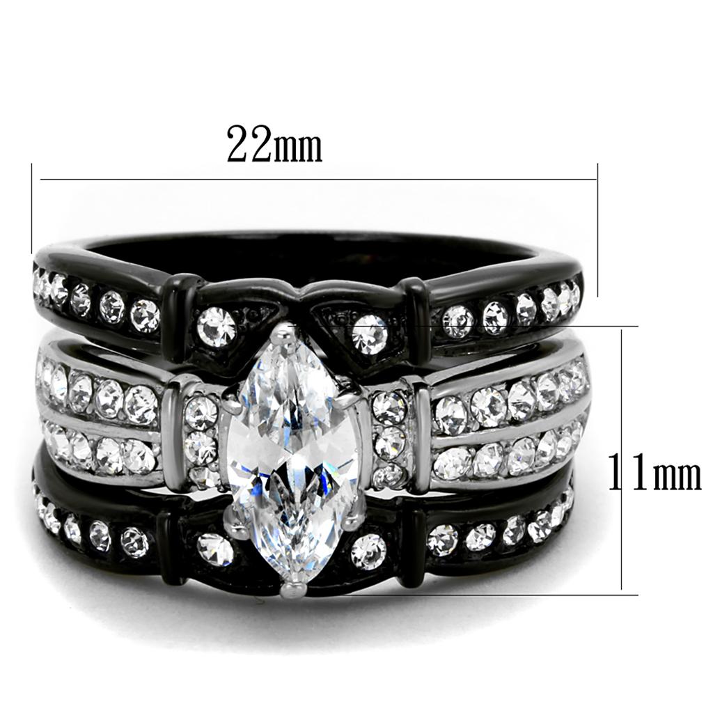 TK1922 - Two-Tone IP Black Stainless Steel Ring with AAA Grade CZ  in Clear
