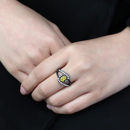 TK3571 - IP Black(Ion Plating) Stainless Steel Ring with AAA Grade CZ  in Topaz