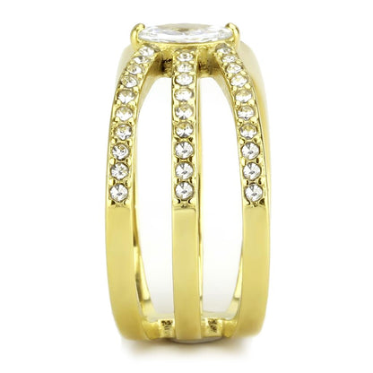 TK3705 - IP Gold(Ion Plating) Stainless Steel Ring with AAA Grade CZ  in Clear