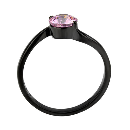 TK3739 IP Black Stainless Steel Ring with AAA Grade CZ in Rose