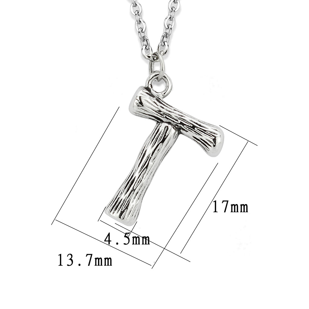 TK3853T High Polished Stainless Steel Chain Initial Pendant - Letter T